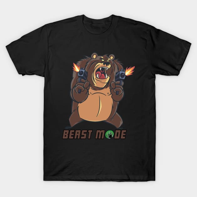 Beast mode graphic, gangster bear gone wild shooting guns cartoon, Men Women T-Shirt by Luxera Wear